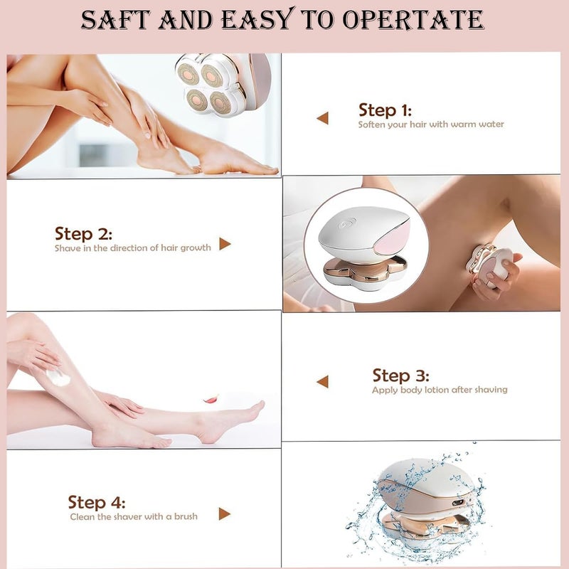 Muflylee Electric Razors for Women, Facial Hair Removal, Shaver for Women, Wet and Dry Lady Hair Remover for Legs Body Face, Painless Womens Electric Shaver Cordless Women's Grooming with LED Light - Image 2